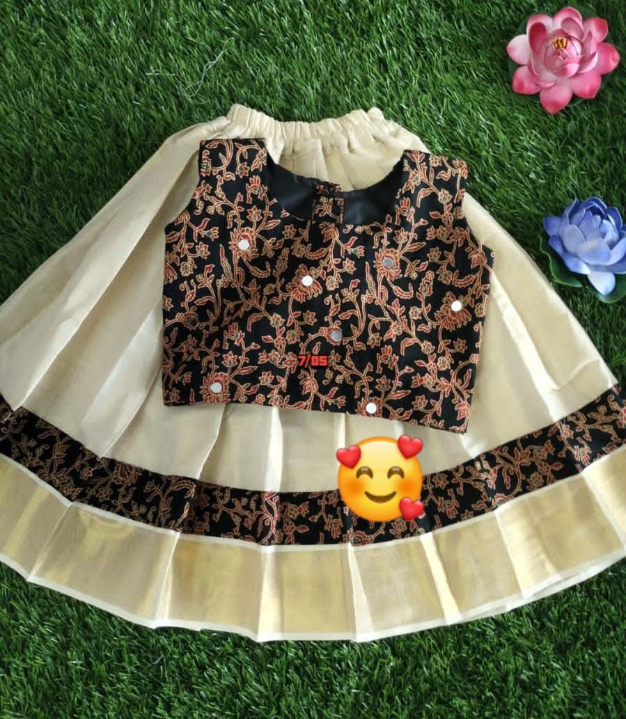 Traditional Ajrak mirror worked Pattupavada for girls