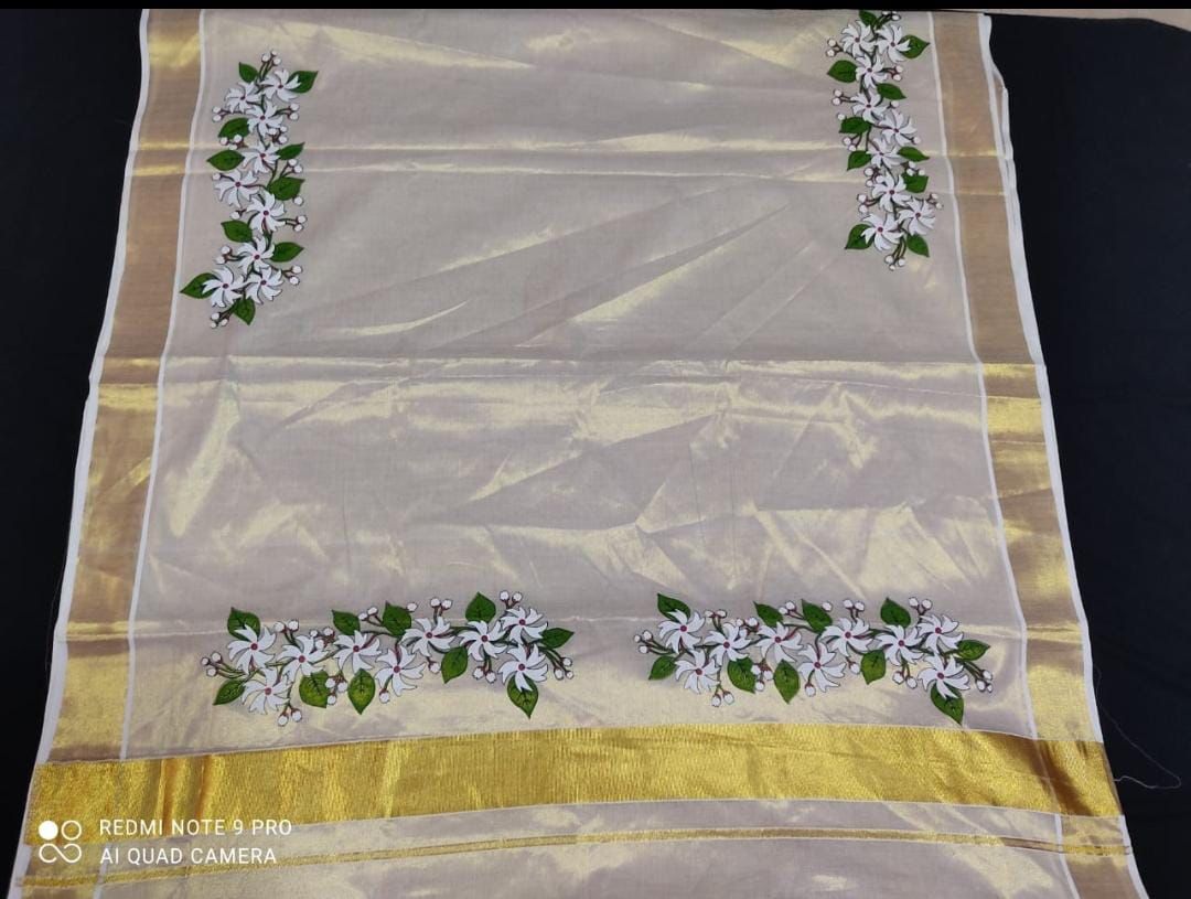 Golden Tissue Saree with floral print