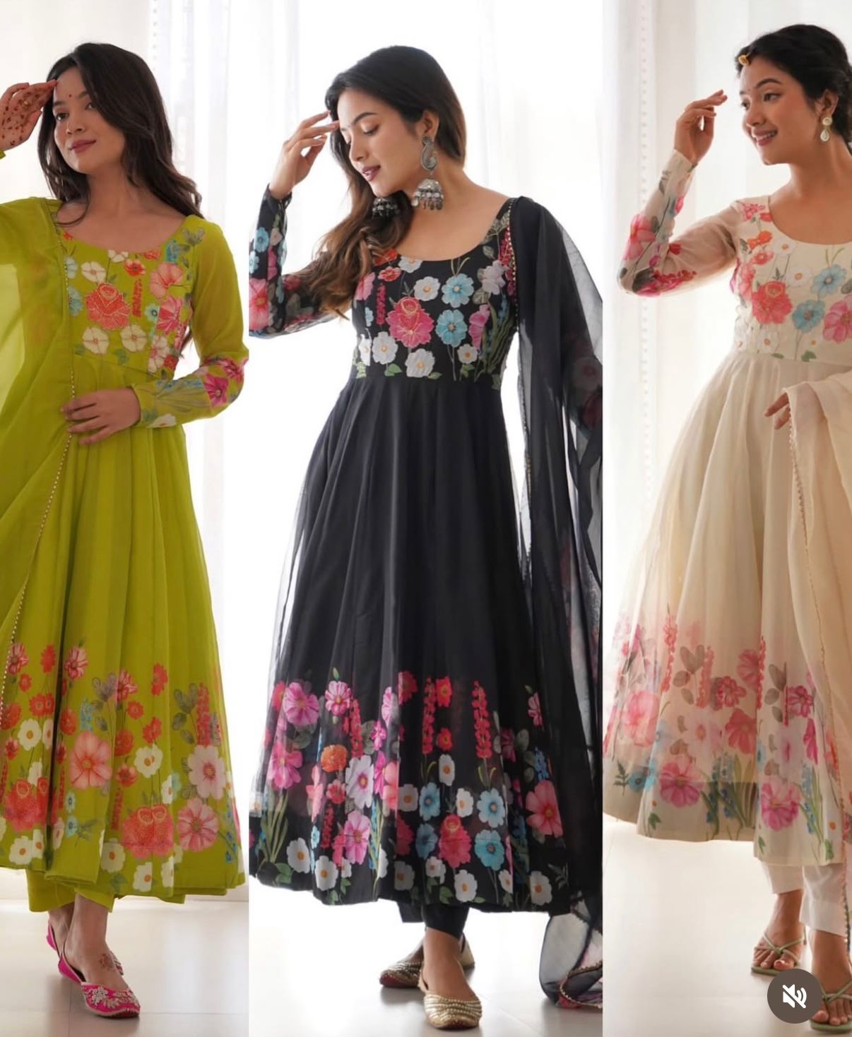 Classic Floral Printed Organza Anarkali Suit Set
