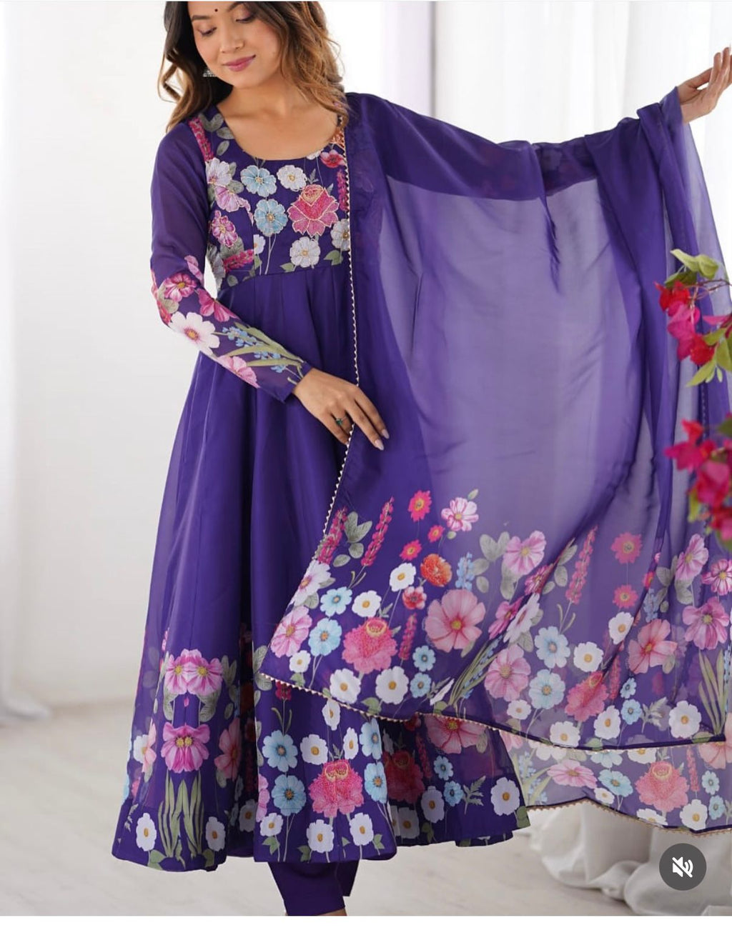 Classic Floral Printed Organza Anarkali Suit Set