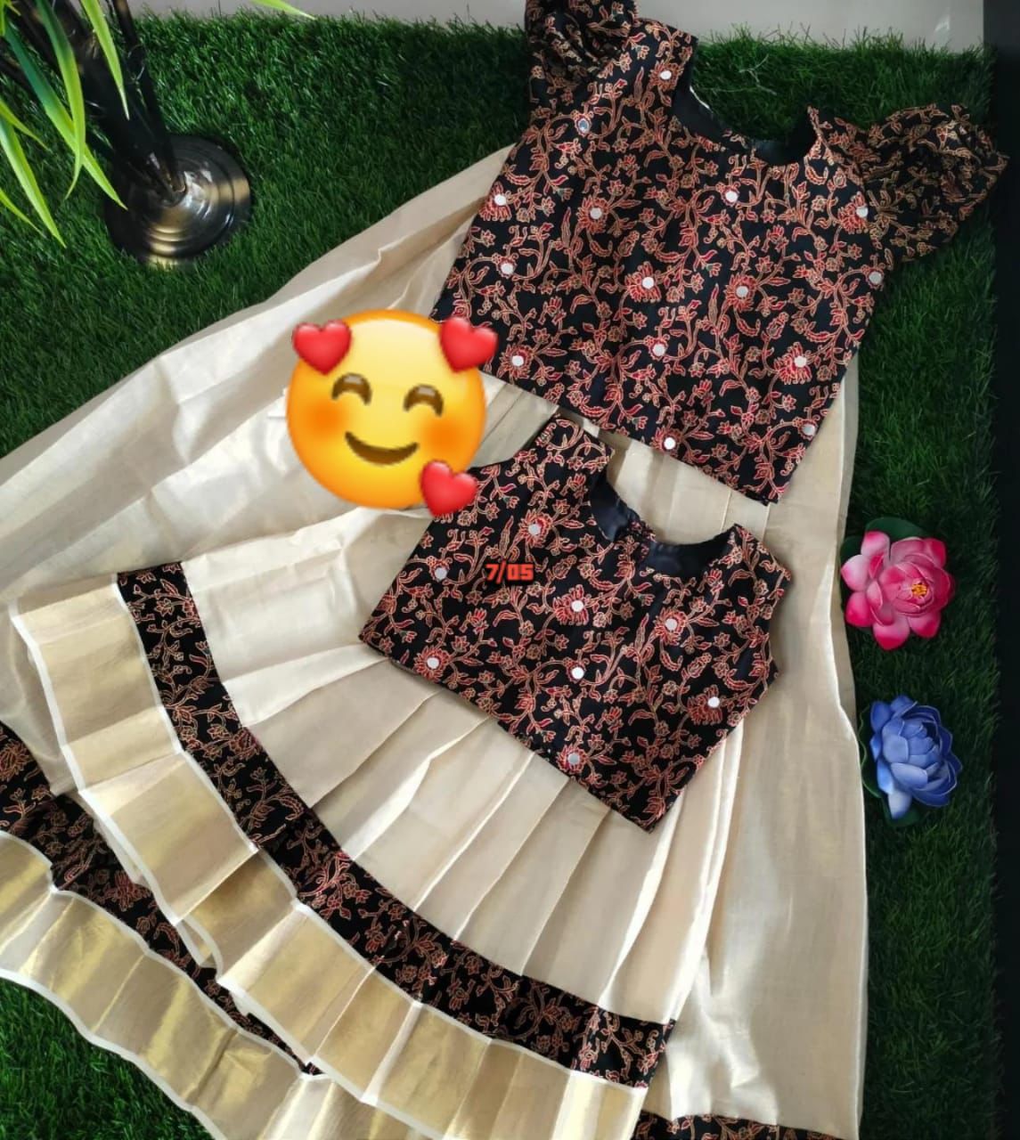 Traditional Ajrak mirror worked Pattupavada for girls
