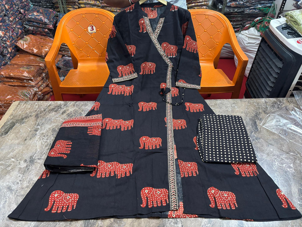 A line kurta set with new style in elephant print_