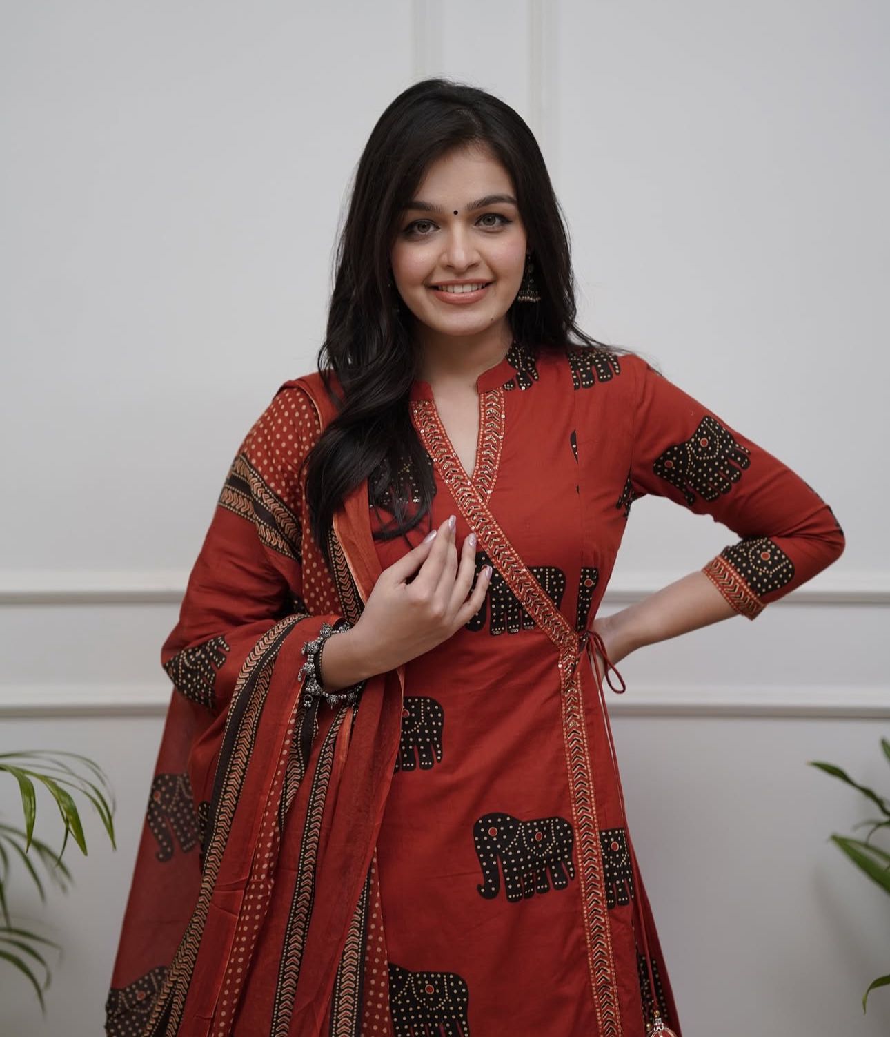 A line kurta set with new style in elephant print_