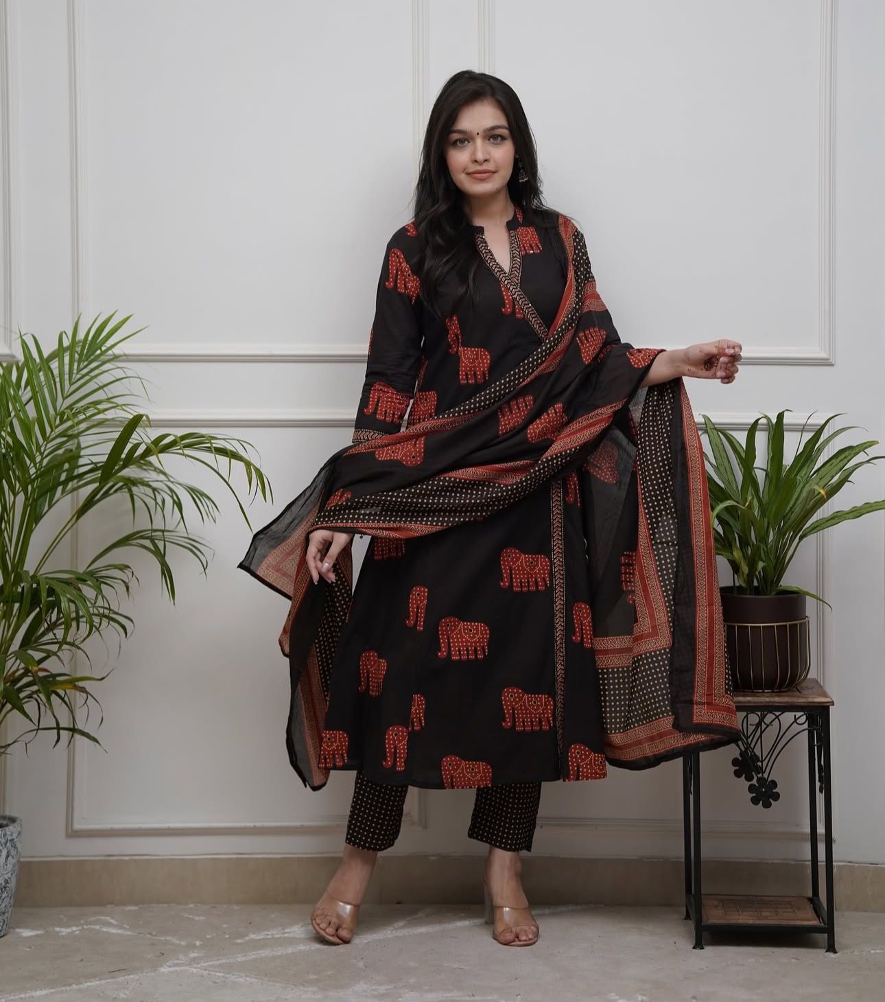A line kurta set with new style in elephant print_