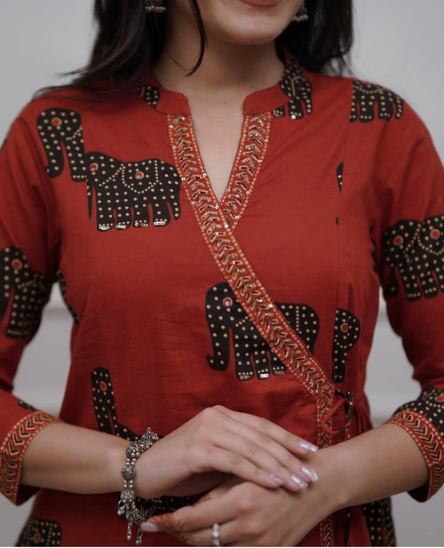 A line kurta set with new style in elephant print_